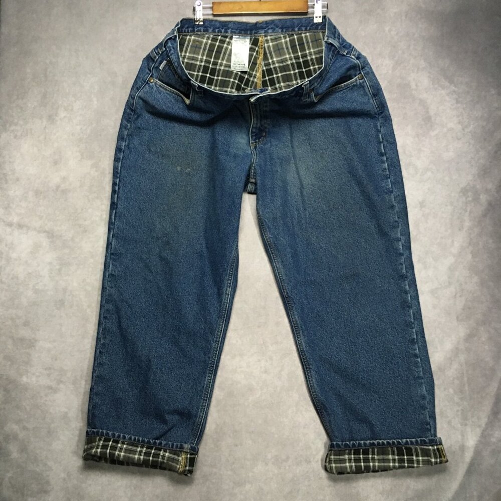 Carhartt Mens Flannel Lined Blue Jeans‎ size 42x30 Relaxed Fit Denim Work Trades